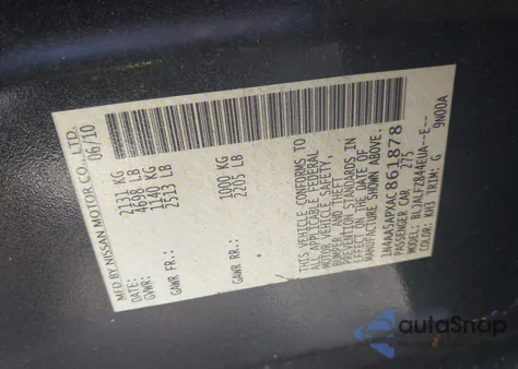 2010 Nissan Maxima 3.5 Sv from USA, damaged, VIN 1N4AA5APXAC861878